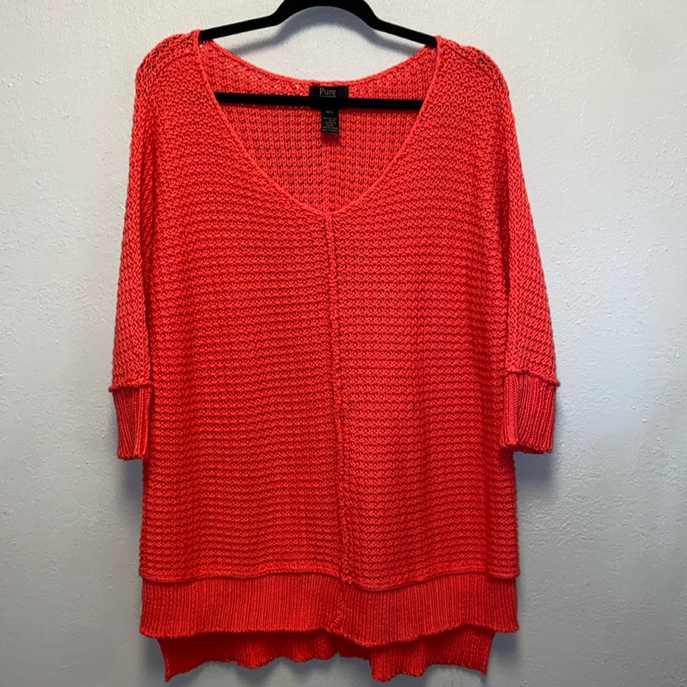 Pure Handknit Size M/L Coral 3/4 Sleeve Oversized Sweater 3023